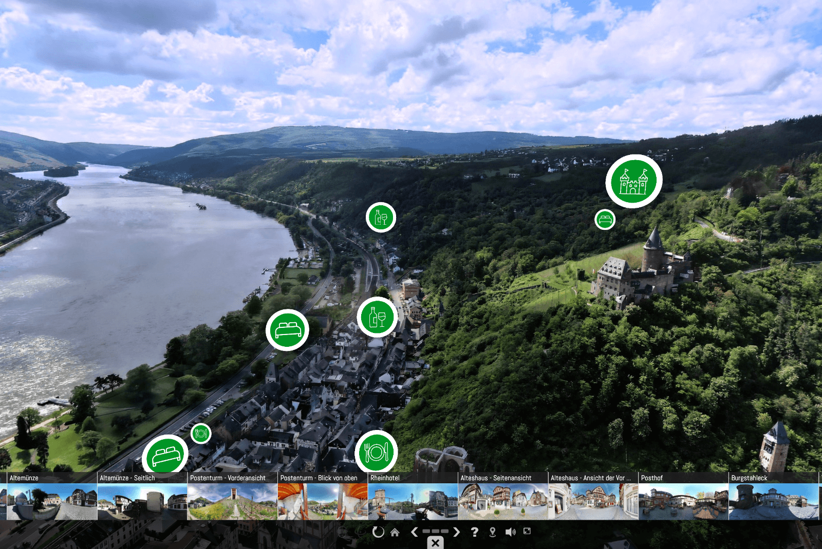Kulturlandschaft am Mittelrhein mit interaktiven Markern